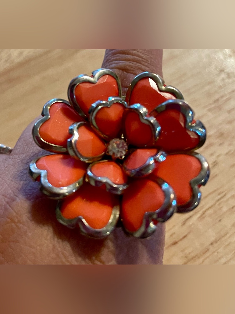 Vintage Coral Enamel Statement Ring